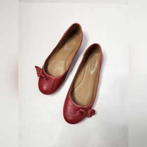 Elie Tahari Size 6.5 Red Leather Bow Ballet Flats